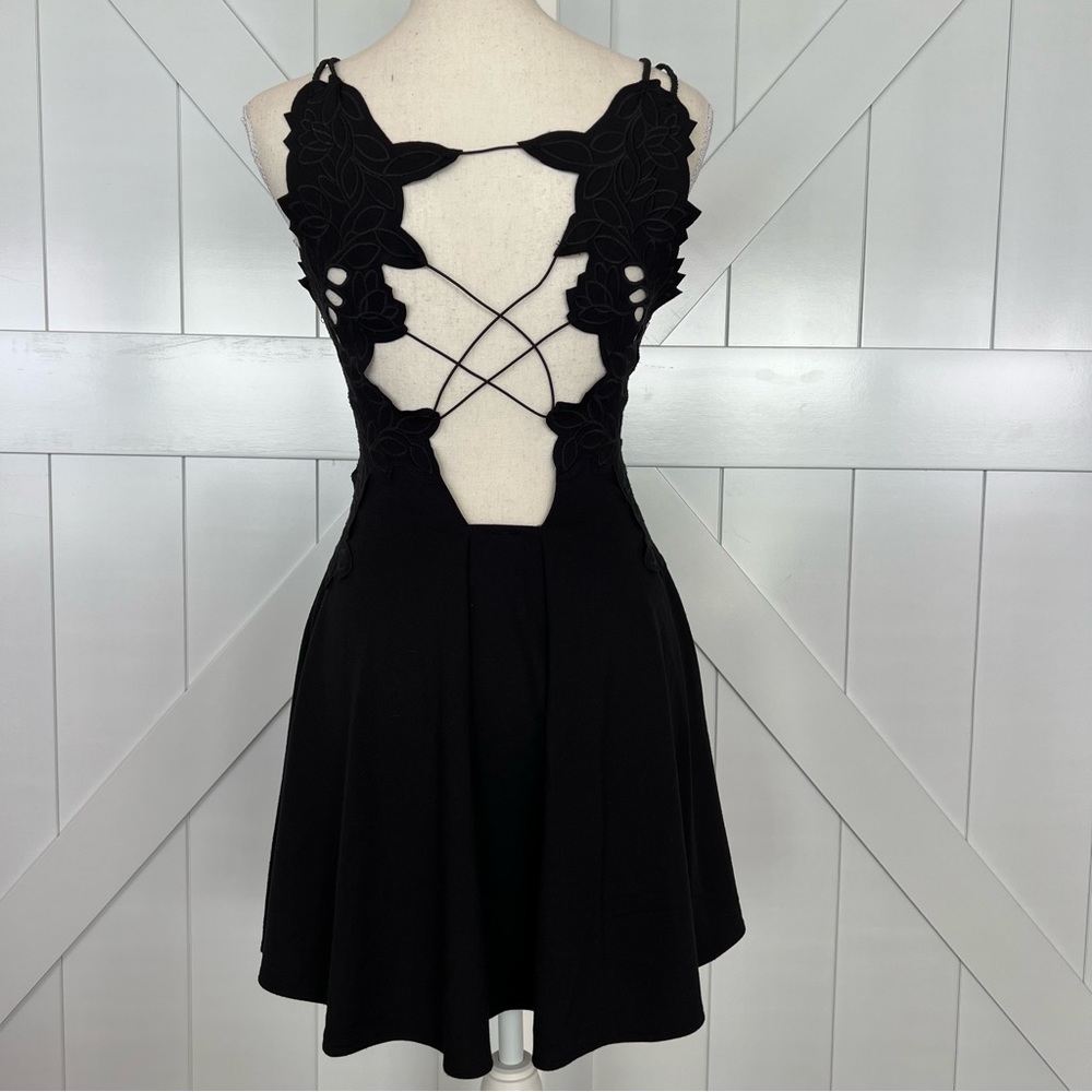 Free People Floral Open Back Black Mini Dress XS